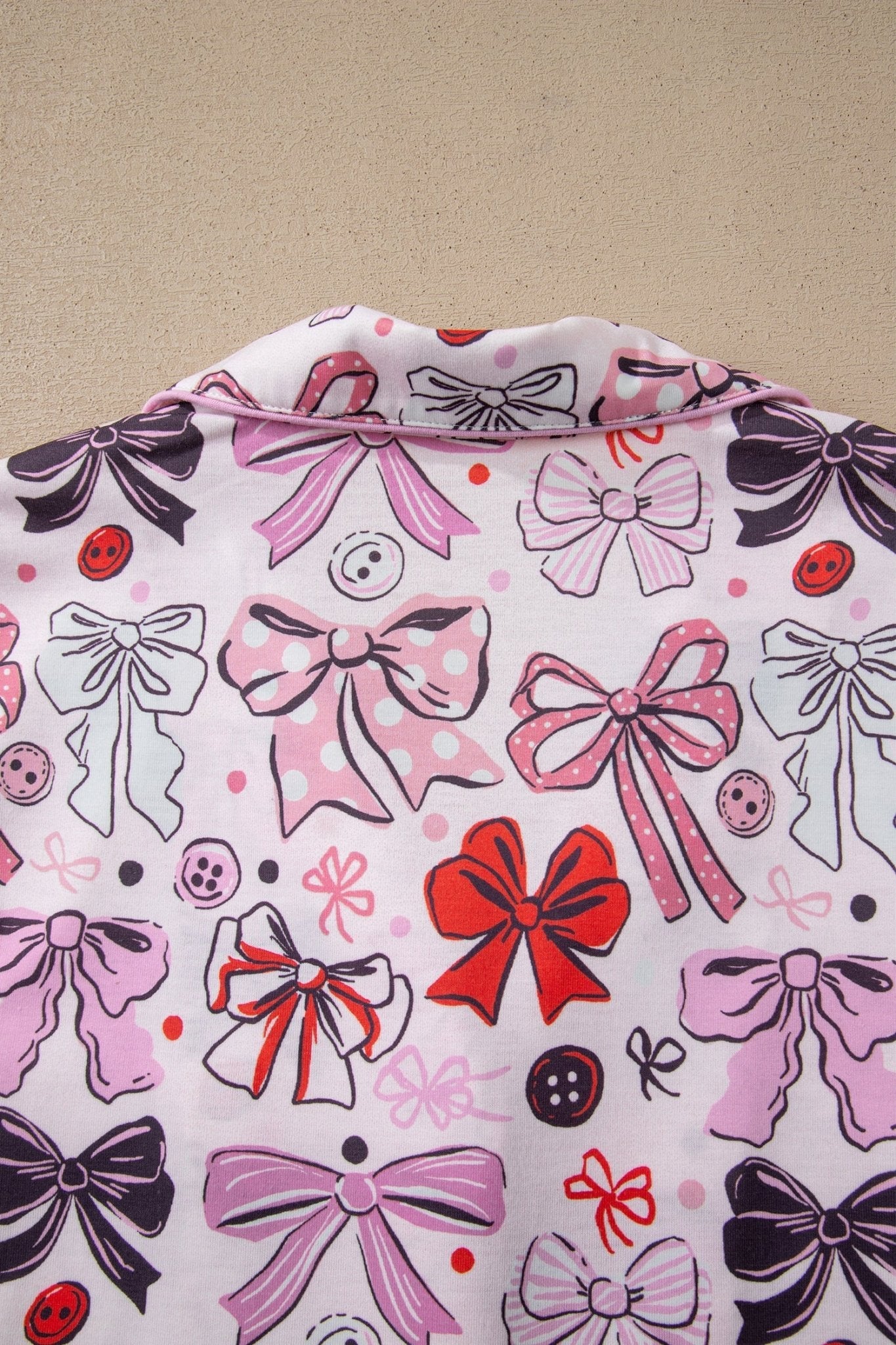 Women's Pink Ribbon Bow Print Short Pajama Set