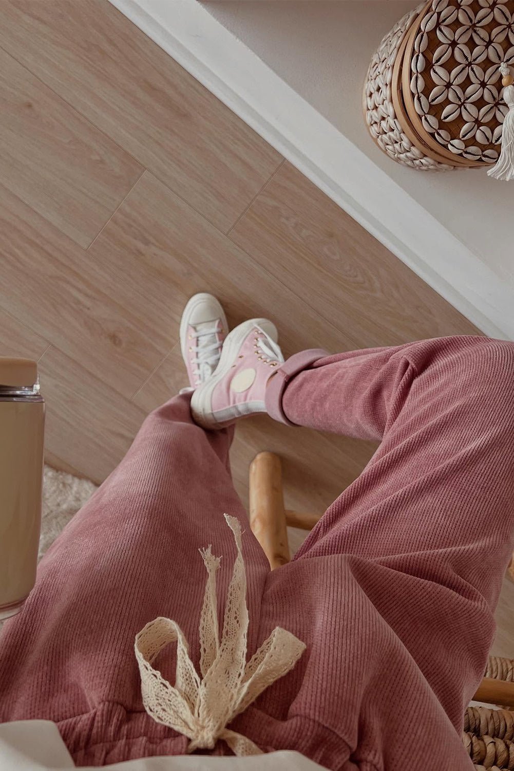 Women's Rose Tan Ribbed Knit Hoodie and Tapered Pants Set