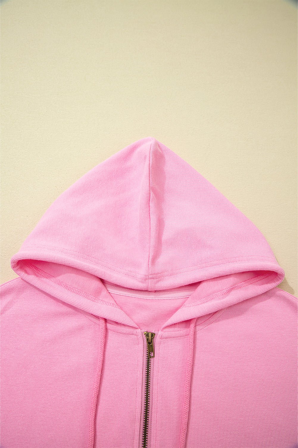 Women's Sachet Pink Ribbed Zip-Up Hooded Jacket