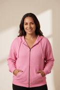Women's Sachet Pink Ribbed Zip-Up Hooded Jacket