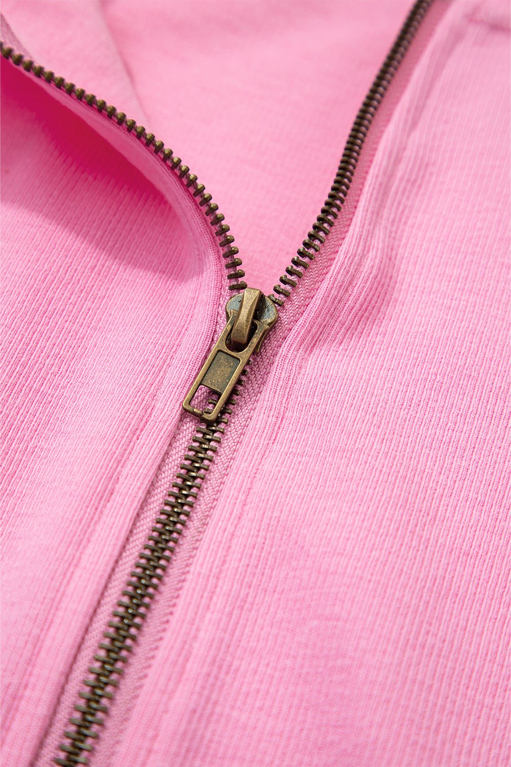 Women's Sachet Pink Ribbed Zip-Up Hooded Jacket