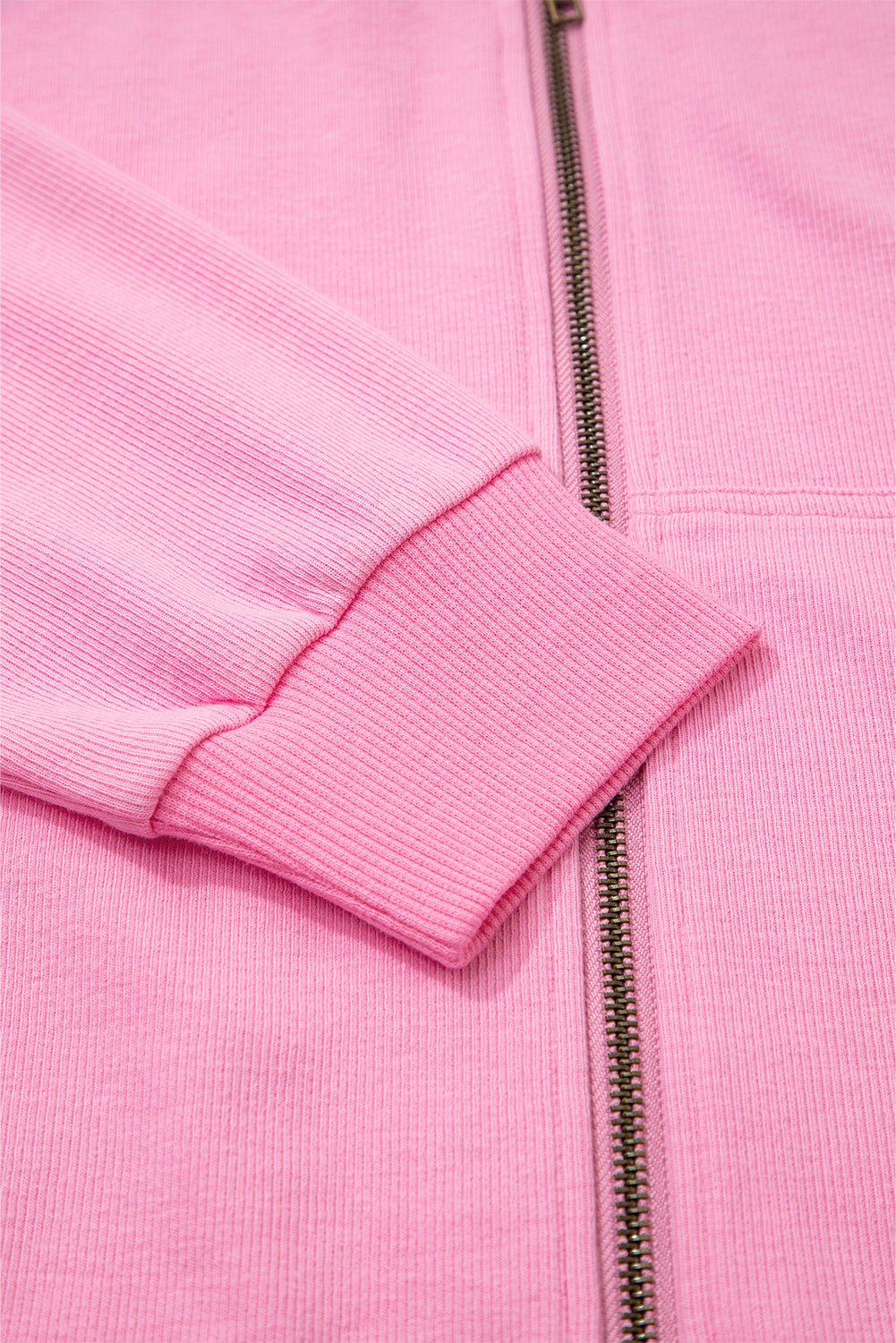 Women's Sachet Pink Ribbed Zip-Up Hooded Jacket