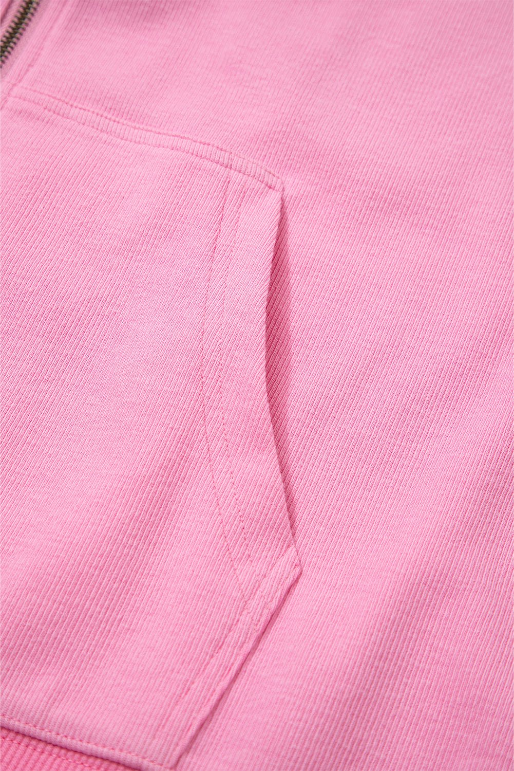Women's Sachet Pink Ribbed Zip-Up Hooded Jacket