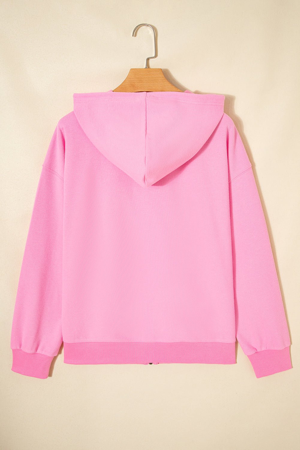 Women's Sachet Pink Ribbed Zip-Up Hooded Jacket