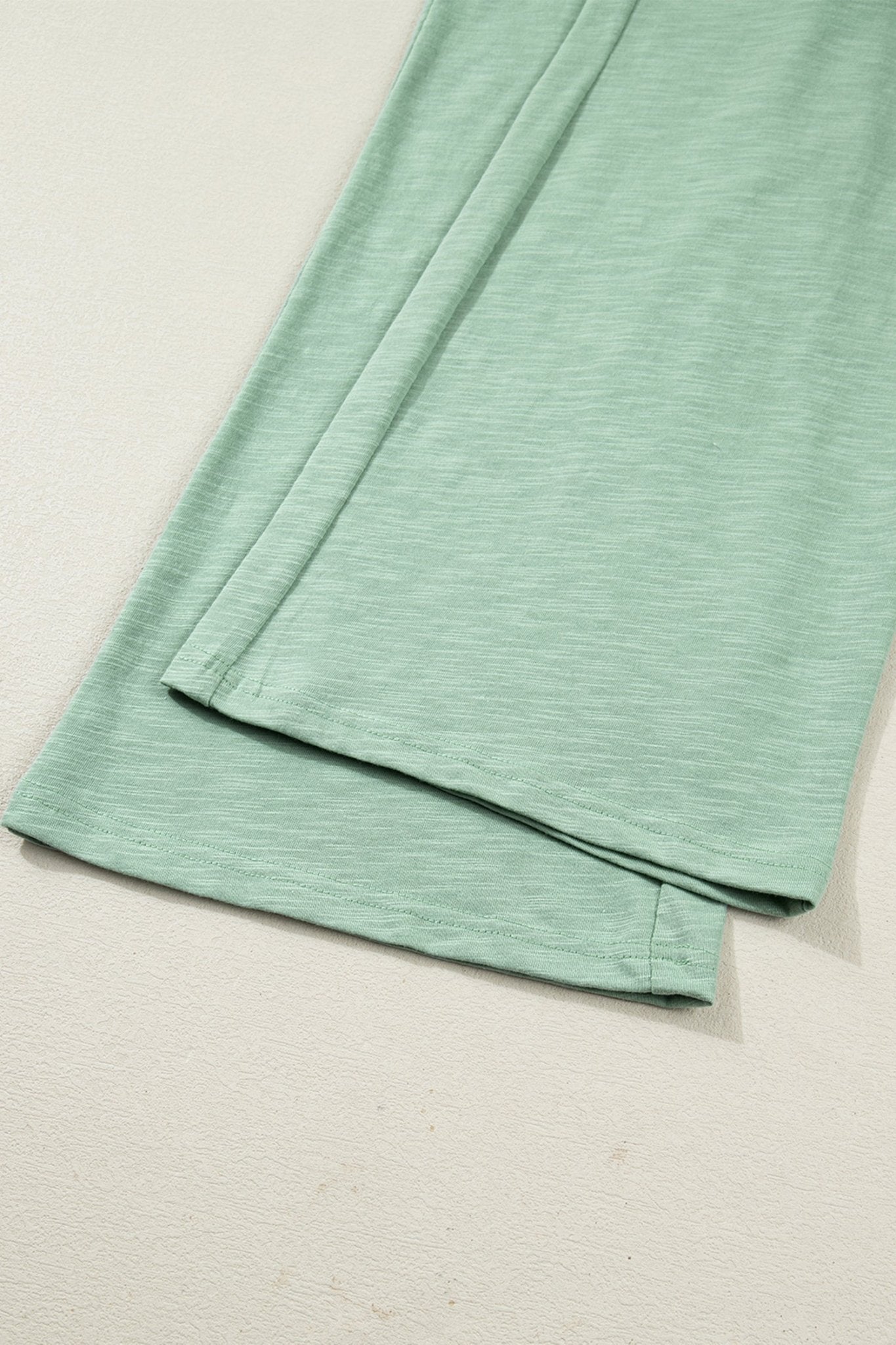 Women's Sage Green Cotton-Blend Cuffed Tee and Wide-Leg Pant Set