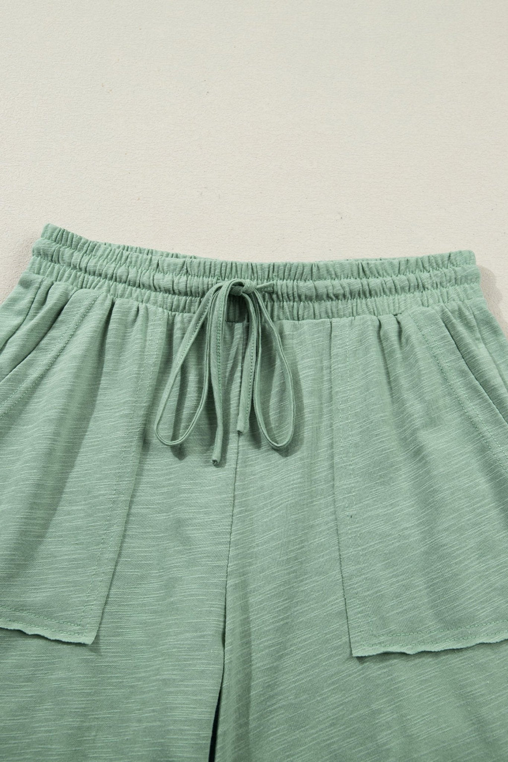 Women's Sage Green Cotton-Blend Cuffed Tee and Wide-Leg Pant Set