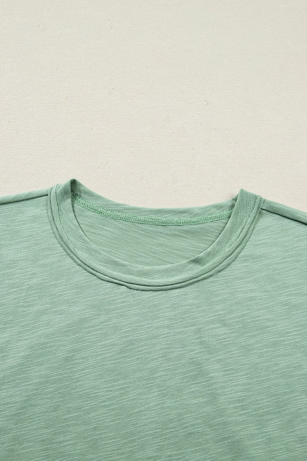 Women's Sage Green Cotton-Blend Cuffed Tee and Wide-Leg Pant Set