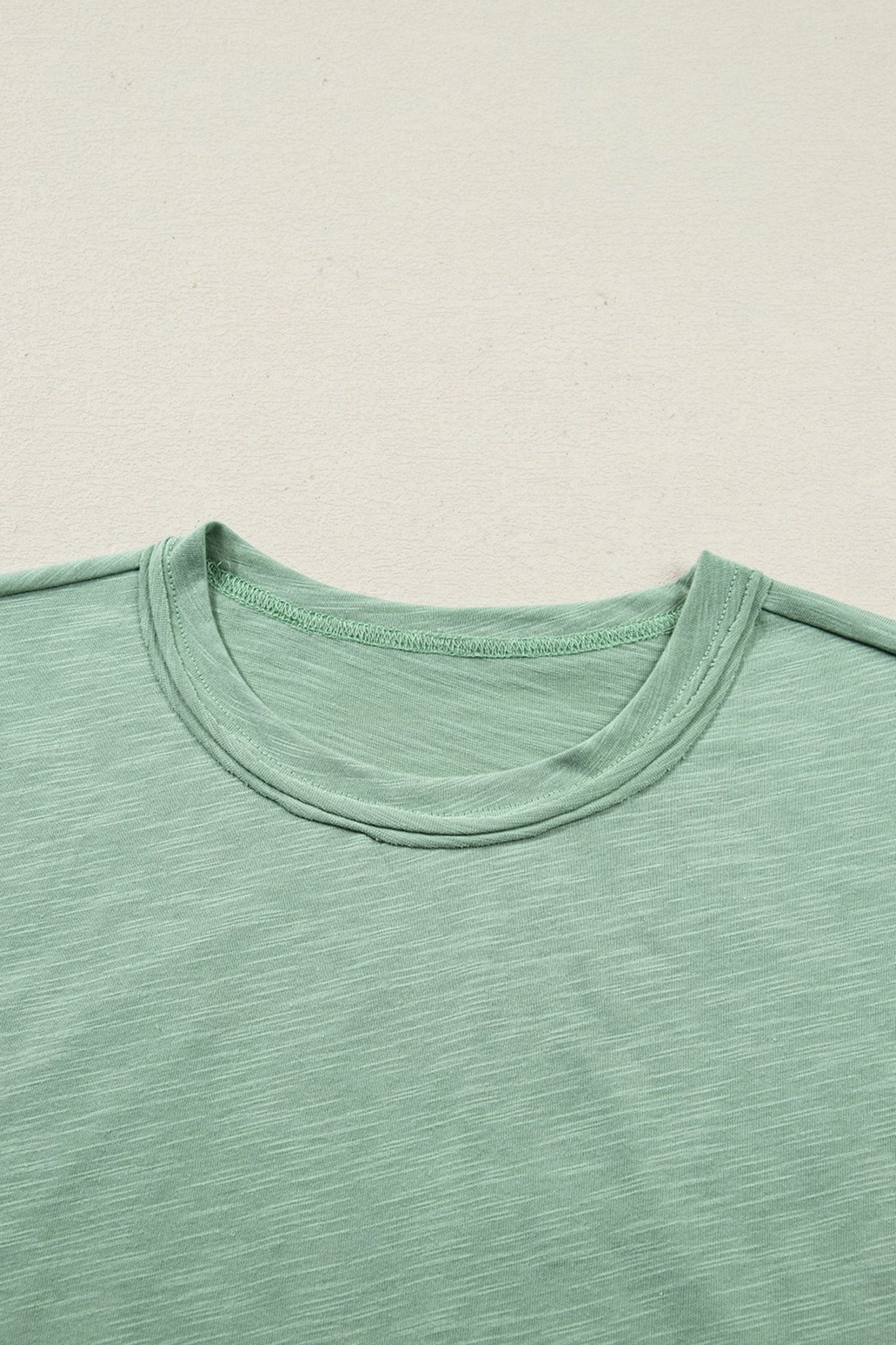 Women's Sage Green Cotton-Blend Cuffed Tee and Wide-Leg Pant Set