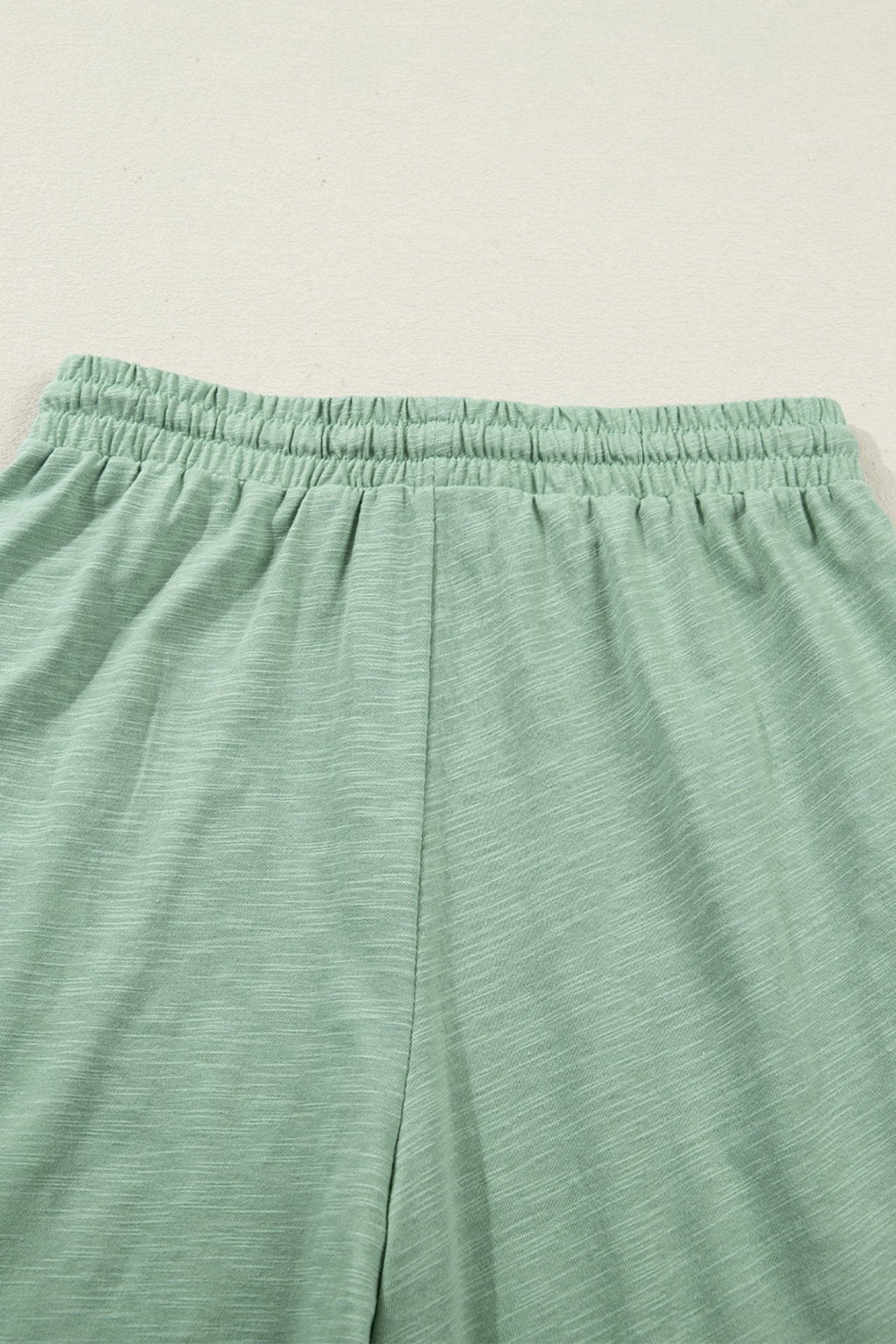 Women's Sage Green Cotton-Blend Cuffed Tee and Wide-Leg Pant Set