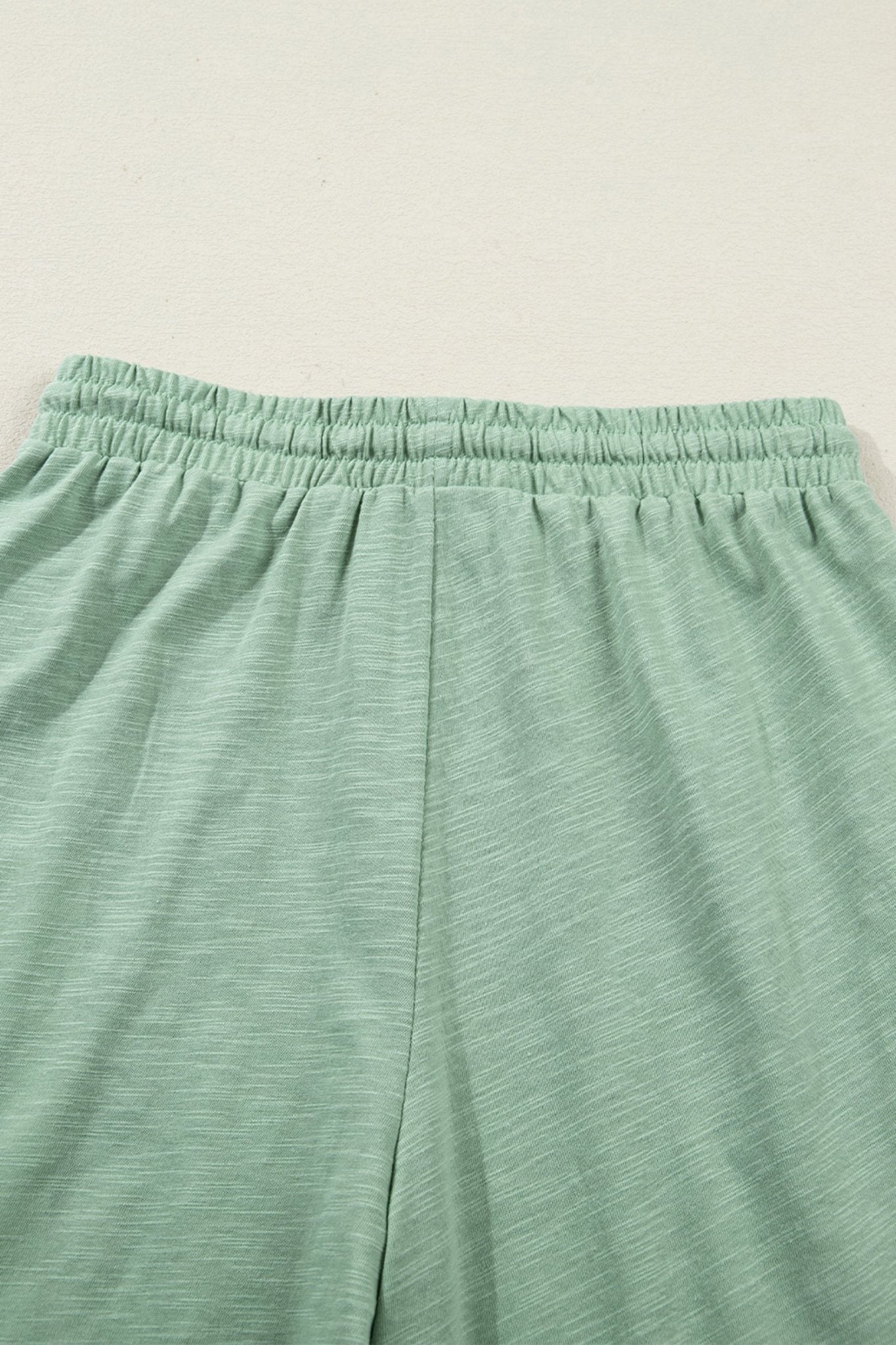 Women's Sage Green Cotton-Blend Cuffed Tee and Wide-Leg Pant Set