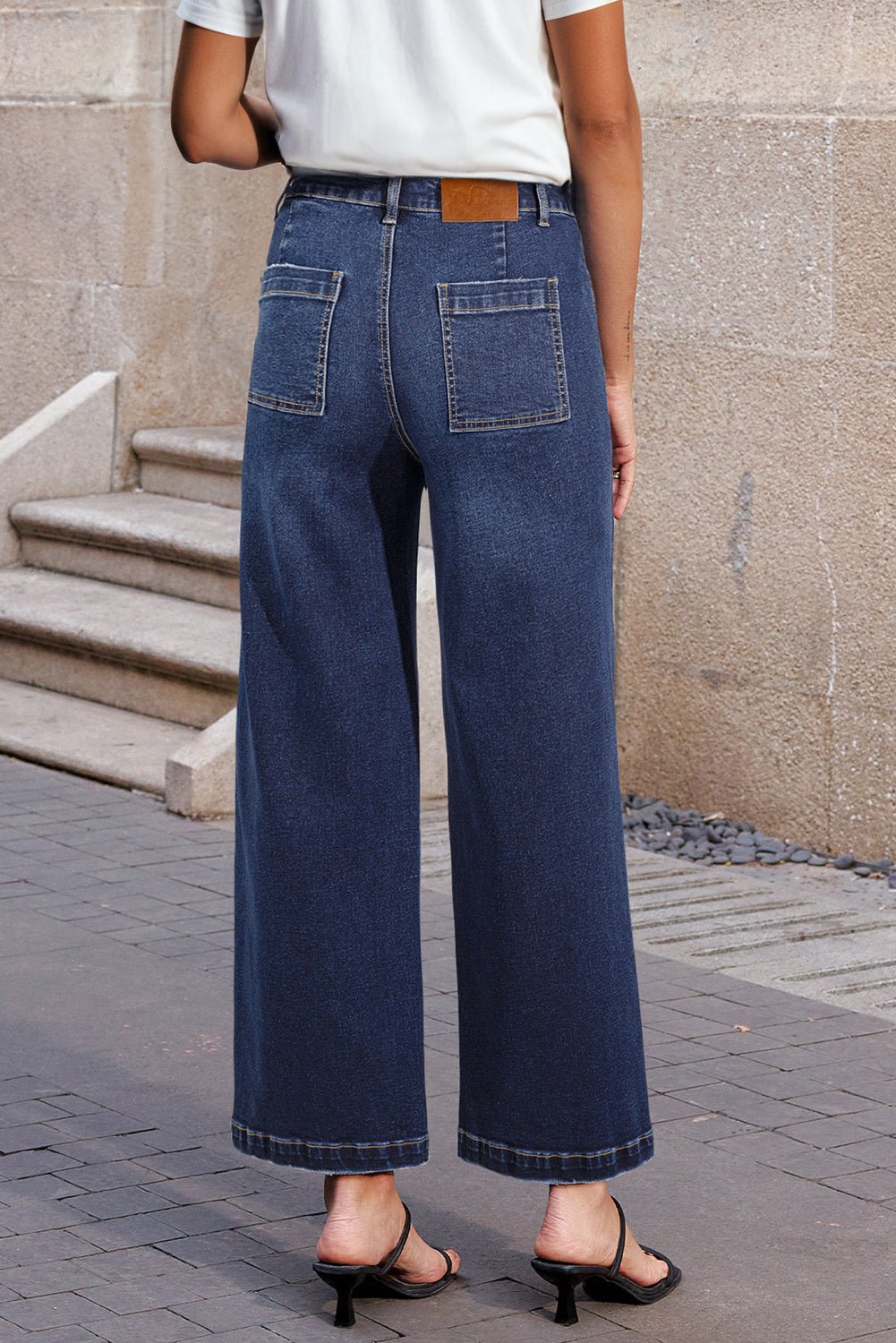 Women's Sail Blue High-Waisted Wide-Leg Jeans with Patch Pockets