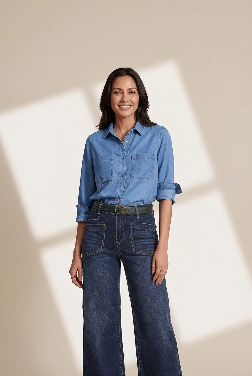Women's Sail Blue High-Waisted Wide-Leg Jeans with Patch Pockets