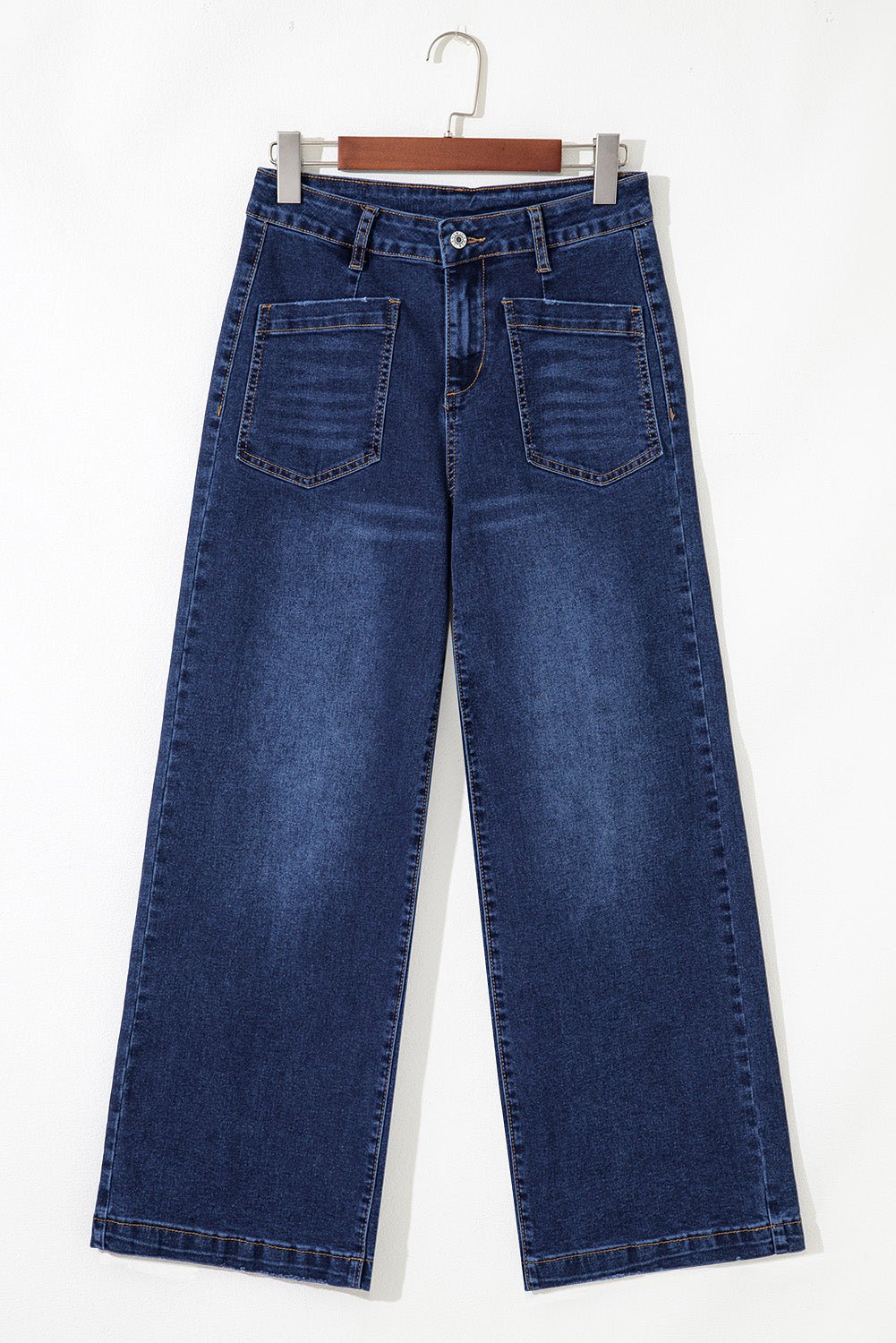 Women's Sail Blue High-Waisted Wide-Leg Jeans with Patch Pockets
