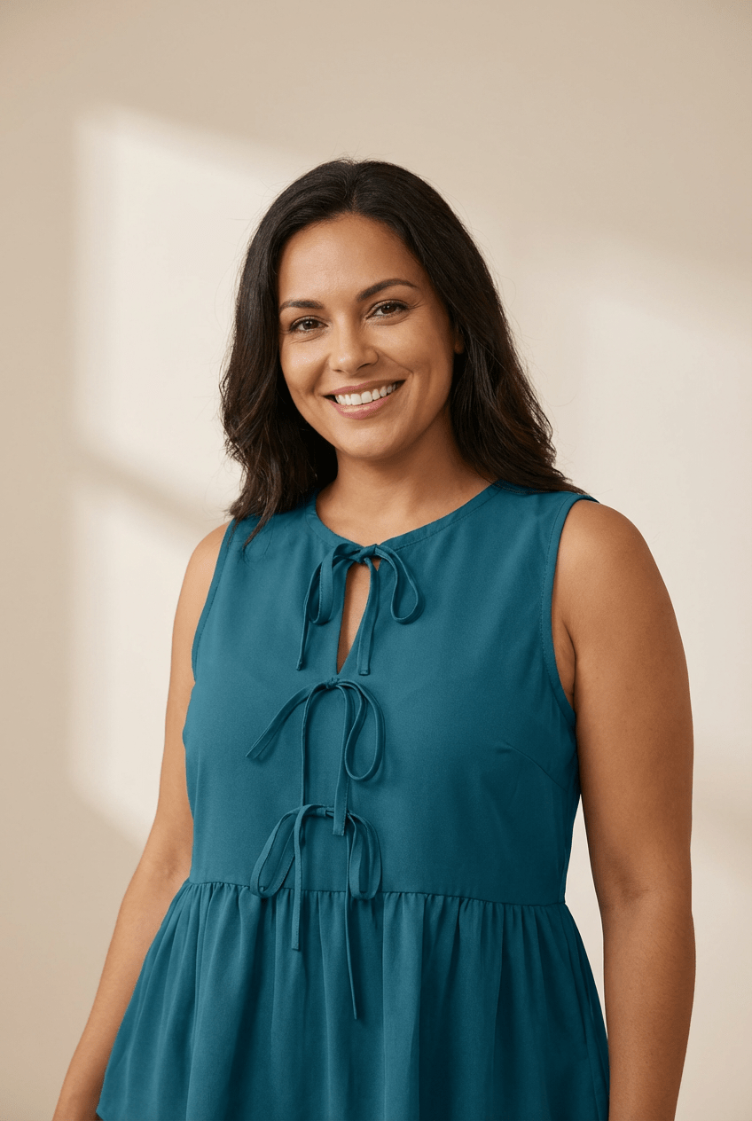 Women's Sapphire Blue Tie-Front Peplum Plus Size Tank Top