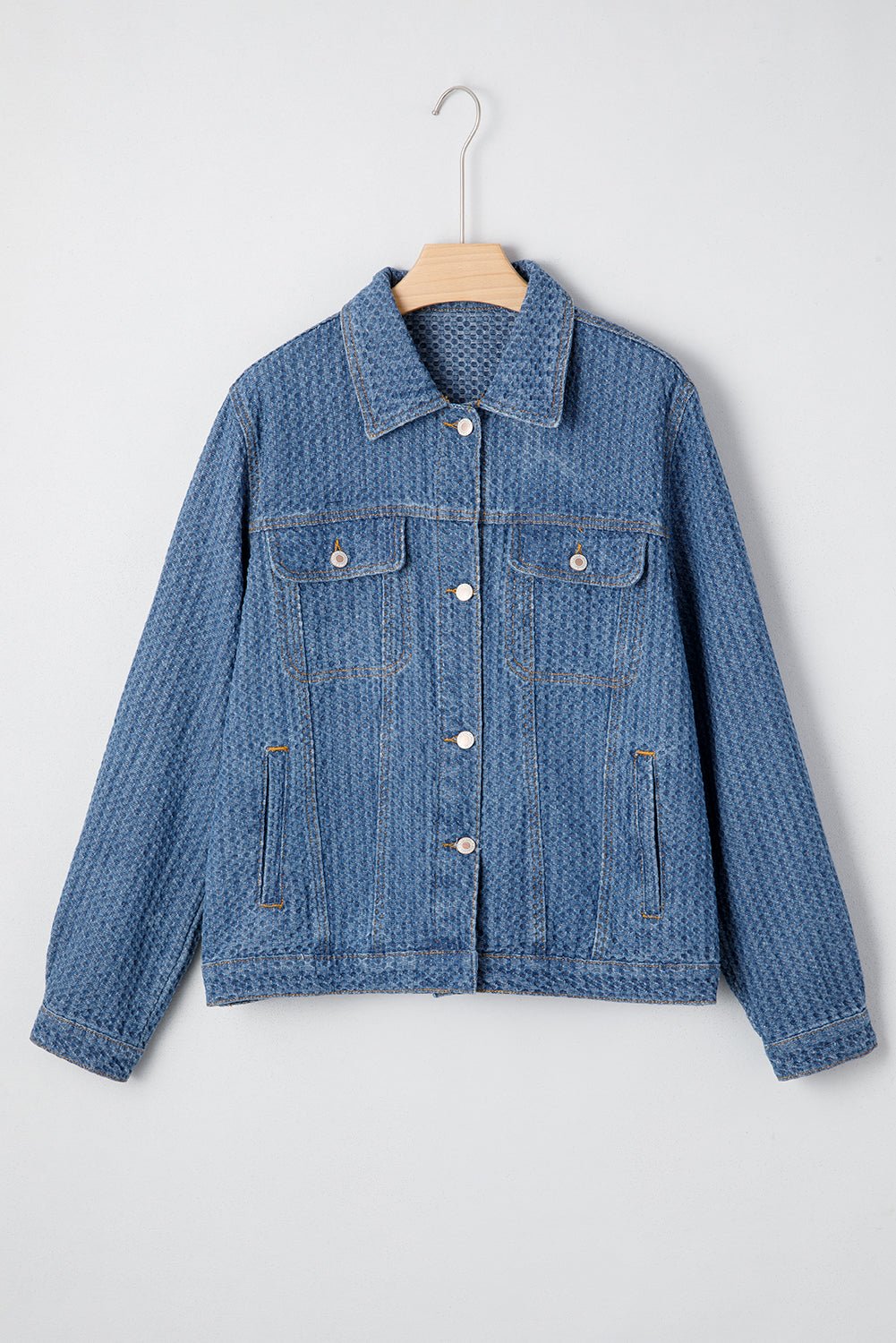 Women's Textured Basketweave Denim Jacket with Flap Pockets