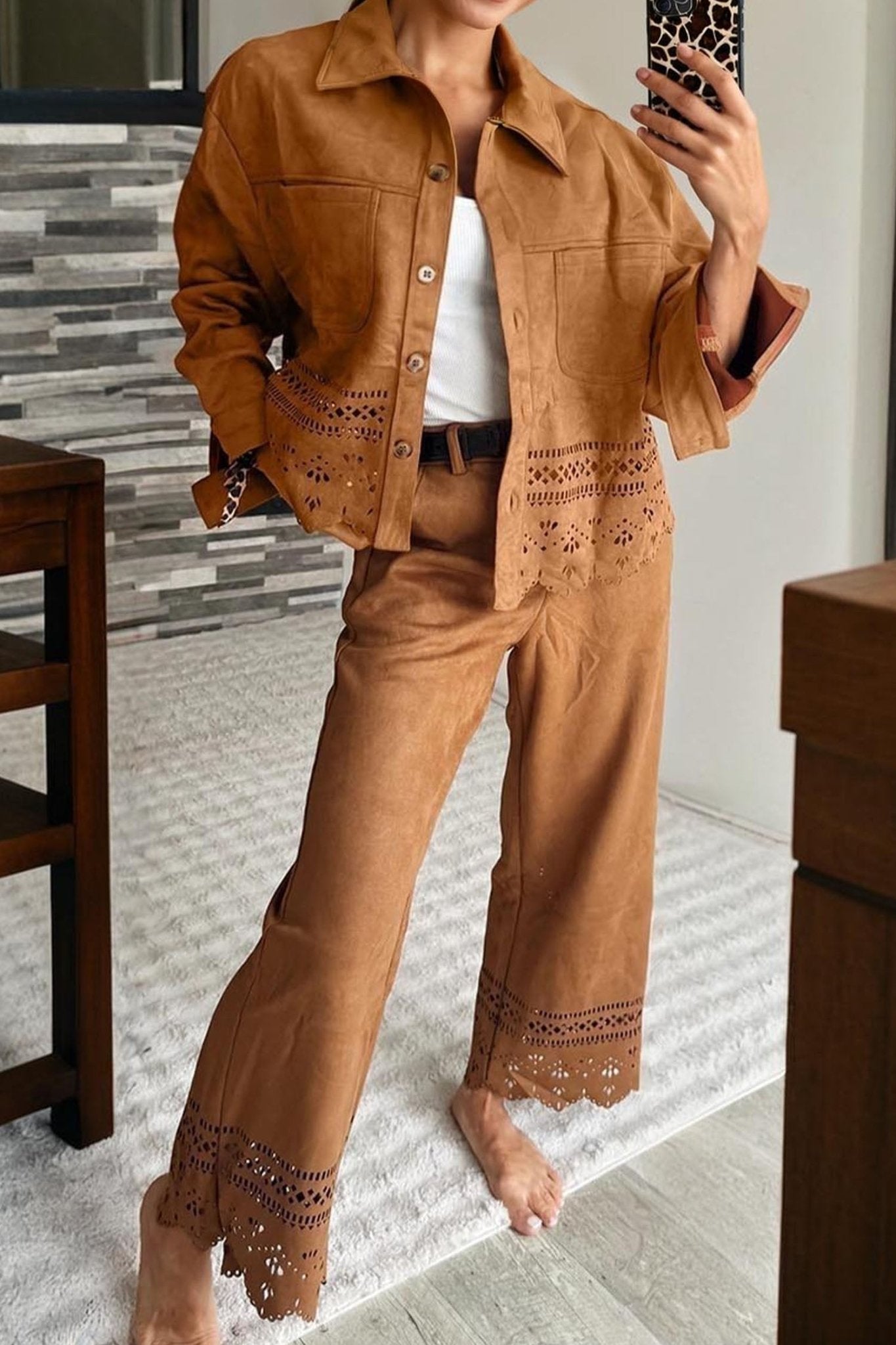 Women's Thai Curry Faux Suede Cut-Out Jacket with Laser-Cut Hem