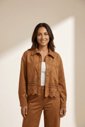 Women's Thai Curry Faux Suede Cut-Out Jacket with Laser-Cut Hem