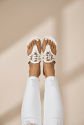 Women's White Filigree Thong Sandals with Gold Metal Accents