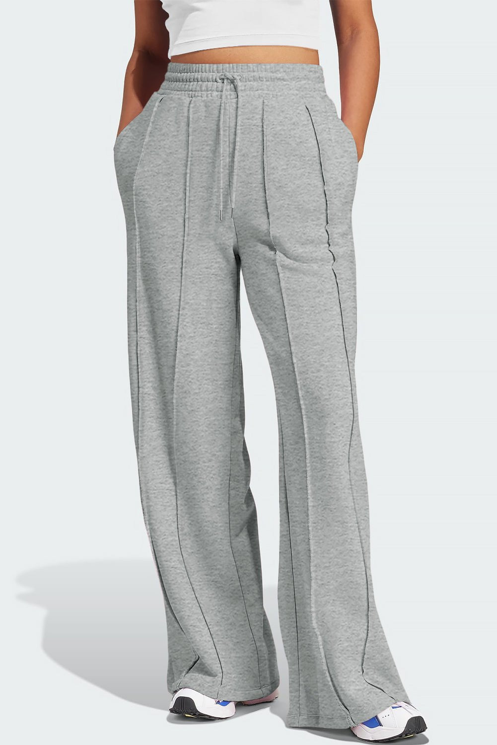 Women's Wide Leg High-Waist Seamed Sweatpants in Heather Gray