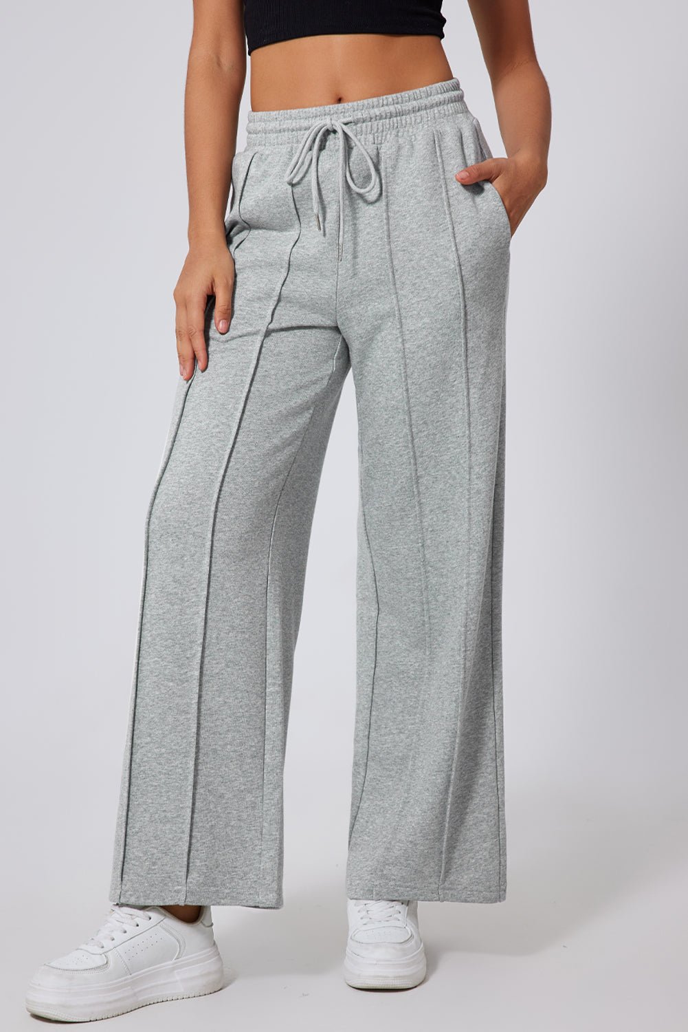 Women's Wide Leg High-Waist Seamed Sweatpants in Heather Gray