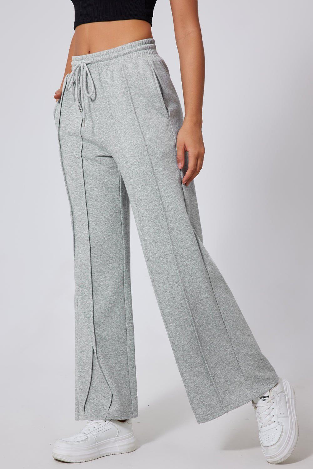 Women's Wide Leg High-Waist Seamed Sweatpants in Heather Gray