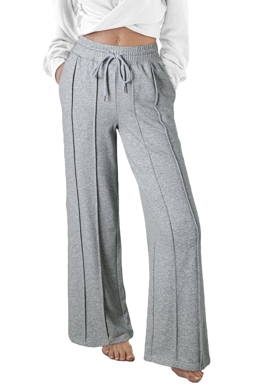 Women's Wide Leg High-Waist Seamed Sweatpants in Heather Gray