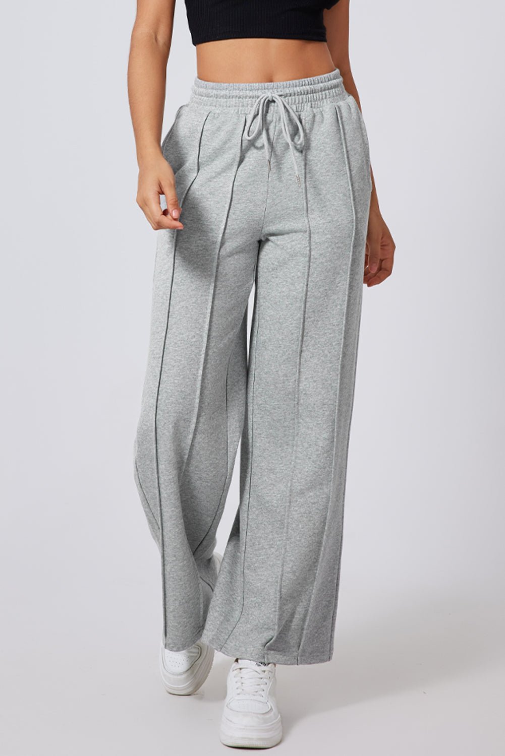 Women's Wide Leg High-Waist Seamed Sweatpants in Heather Gray