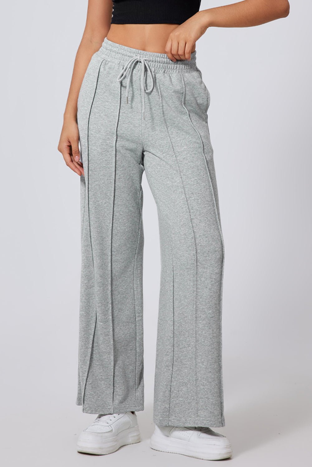 Women's Wide Leg High-Waist Seamed Sweatpants in Heather Gray