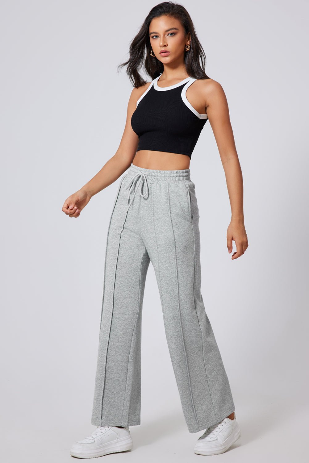 Women's Wide Leg High-Waist Seamed Sweatpants in Heather Gray