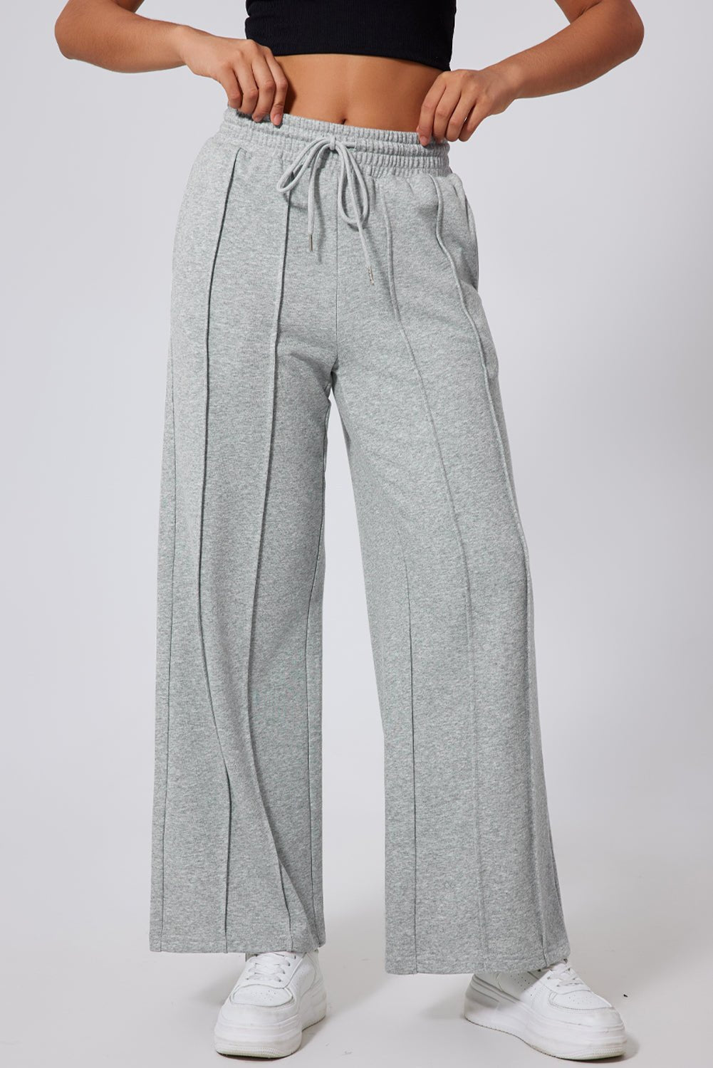 Women's Wide Leg High-Waist Seamed Sweatpants in Heather Gray